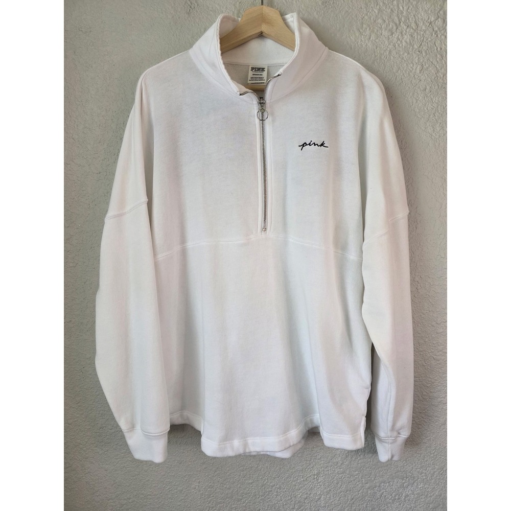 PINK‎ Victoria's Secret White Quarter Zip Pullover Sweatshirt Love Pink Small